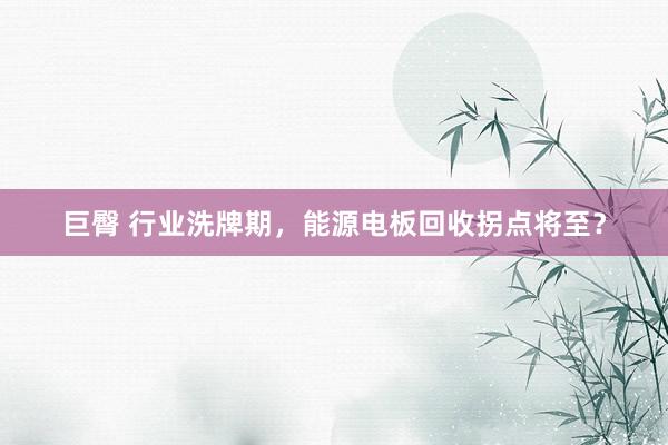 巨臀 行业洗牌期，能源电板回收拐点将至？